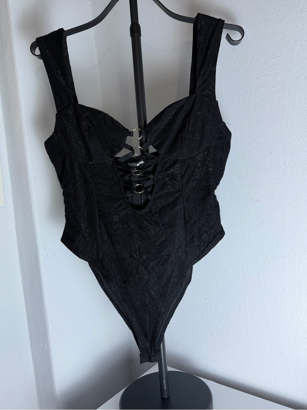 Fashion Nova Black Lace-Up Corset-Style Bodysuit